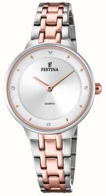 Festina Dames rose-plt. horloge w/cz sets & stalen armband F20626/1