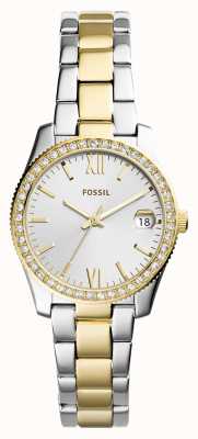 Fossil Scarlette mini dames | zilveren wijzerplaat | kristallen set | tweekleurige armband ES4319