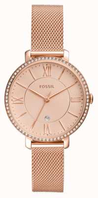 Fossil Jacqueline dames | rosé gouden wijzerplaat | rosé gouden mesh armband ES4628