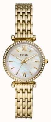 Fossil Carlie mini dames | parelmoer wijzerplaat | gouden roestvrijstalen armband ES4735