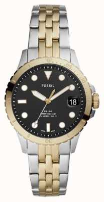 Fossil Dames fb-01 | zwarte wijzerplaat | tweekleurige roestvrijstalen armband ES4745