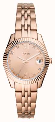 Fossil Scarlette mini dames | rosé gouden wijzerplaat | kristallen set | rosé gouden roestvrijstalen armband ES4898
