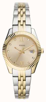Fossil Scarlette mini dames | gouden wijzerplaat | tweekleurige roestvrijstalen armband ES4949