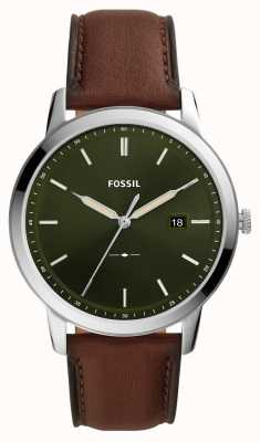 Fossil Heren minimalistisch | groene wijzerplaat | bruine leren band FS5838