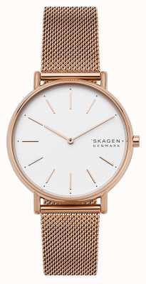 Skagen Signatur rosekleurig stalen mesh horloge SKW2784