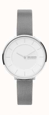 Skagen Gitte witte wijzerplaat zilverkleurige roestvrijstalen mesh horloge SKW3016