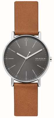 Skagen Bruine leren herenband met grijze wijzerplaat SKW6578