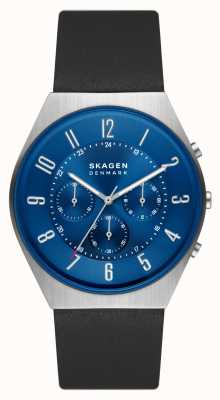 Skagen Grenen chronograaf horloge met zwarte leren band SKW6820