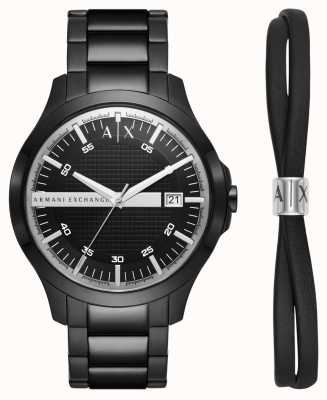 Armani Exchange Heren | horloge en armband cadeauset | zwarte roestvrijstalen armband AX7134SET