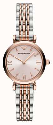 Emporio Armani Dames | roze wijzerplaat | tweekleurige roestvrijstalen armband AR11223