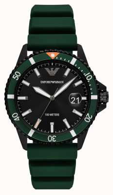 Emporio Armani Heren | zwarte wijzerplaat | groene siliconen band AR11464