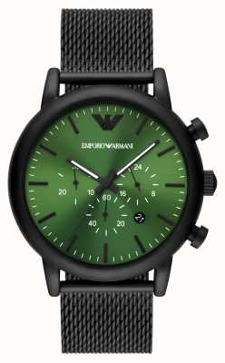 Emporio Armani Heren | groene wijzerplaat | zwarte stalen mesh armband AR11470