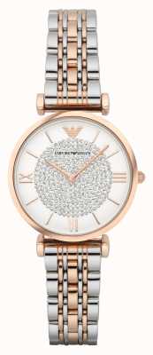 Emporio Armani Dames | kristallen wijzerplaat | tweekleurige armband AR1926
