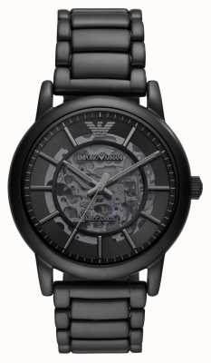 Emporio Armani Automatisch heren | zwarte skelet wijzerplaat | zwarte roestvrijstalen armband AR60045