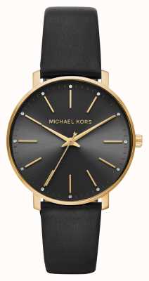 Michael Kors Pyper goudkleurig en zwart leren horloge MK2747