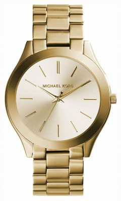 Michael Kors Monochroom slank runway goudkleurig roestvrijstalen armbandhorloge MK3179