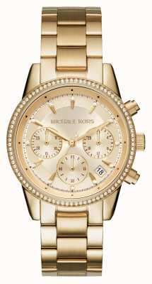 Michael Kors Goudkleurig horloge met Ritz-kristallen bezel MK6356
