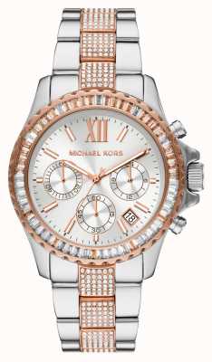 Michael Kors Everest tweekleurig roze en wit kristallen horloge MK6975
