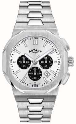 Rotary Sport regent chronograaf (41 mm) zilveren sunray wijzerplaat / roestvrijstalen armband GB05450/59