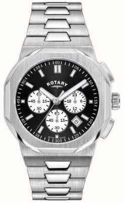 Rotary Herenregent | zwarte chronograaf wijzerplaat | roestvrijstalen armband GB05450/65