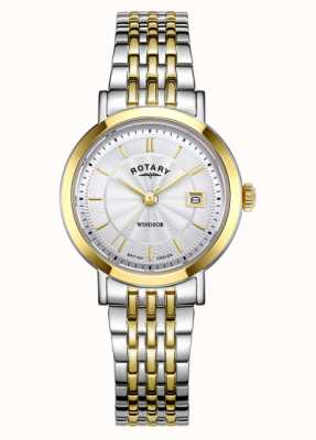 Rotary Windsor dames | zilveren wijzerplaat | tweekleurige armband LB05421/70
