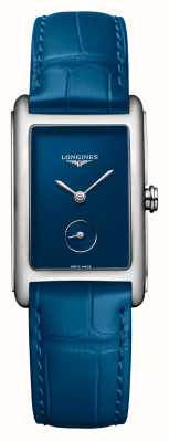 LONGINES Dolcevita horloge met blauwe wijzerplaat en blauwe leren band L55124902