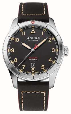 Alpina Startimer-piloot | zwarte wijzerplaat | bruine lederen band AL-525BBG4S26