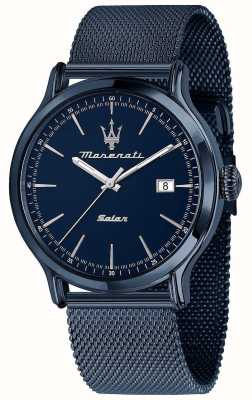 Maserati Heren zonne-energie | blauwe wijzerplaat | blauwe stalen mesh armband R8853149001