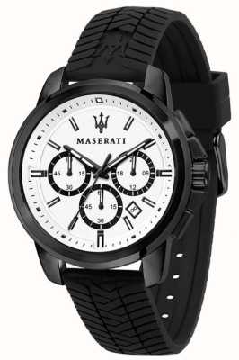 Maserati Heren successo | witte chronograaf wijzerplaat | zwarte siliconen band R8871621010