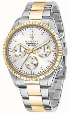 Maserati Competitie heren | zilveren chronograaf wijzerplaat | tweekleurige roestvrijstalen armband R8853100021