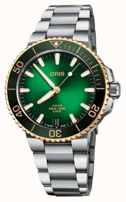 ORIS Aquis datum tweekleurig kaliber 400 automatisch (41,5 mm) groene wijzerplaat / roestvrijstalen armband 01 400 7769 6357-07 8 22 09PEB