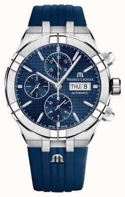 Maurice Lacroix Aikon automatische chronograaf 44 mm blauwe rubberen band AI6038-SS000-430-4