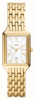 Fossil Raquel dames | witte rechthoekige wijzerplaat | gouden roestvrijstalen armband ES5220