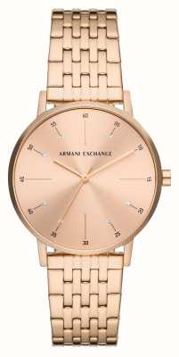 Armani Exchange Roségouden kristallen wijzerplaat | rosé gouden pvd armband AX5581
