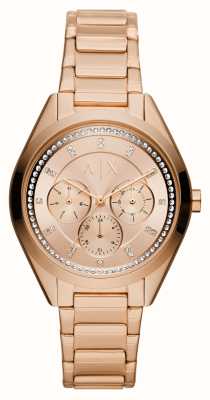 Armani Exchange Roségouden kristallen wijzerplaat | rosé gouden pvd vergulde armband AX5658