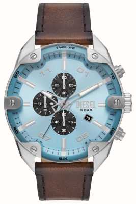 Diesel Blauwe chronograaf met spikes en horloge met bruine leren band DZ4606