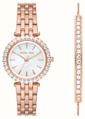 Michael Kors Darci parelmoer wijzerplaat rose gouden horloge bijpassende armband MK1064SET