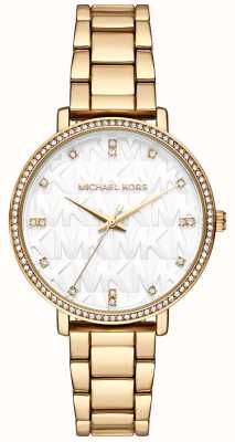Michael Kors Dames | pyper | witte stenen wijzerplaat | gouden pvd stalen armband MK4666