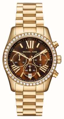 Michael Kors Lexington schildpad wijzerplaat gouden roestvrijstalen armband MK7276