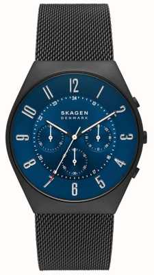 Skagen Heren groen | blauwe chronograaf wijzerplaat | zwarte stalen mesh armband SKW6841