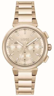 BOSS Een | dames rosé vergulde stalen armband | roze wijzerplaat 1502678