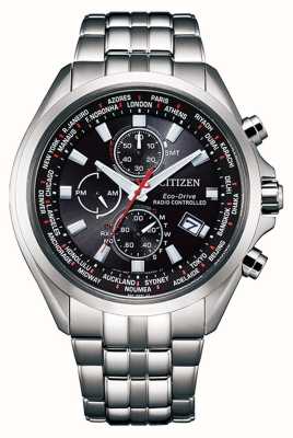 Citizen Heren eco-drive radiografisch bestuurbare roestvrijstalen zwarte wijzerplaat AT8200-87E
