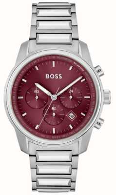 BOSS Herenspoor | rode chronograaf wijzerplaat | roestvrijstalen armband 1514004