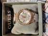 Customer picture of Guess Moonlight dames kristal set rosé gouden roestvrijstalen armband horloge GW0320L3